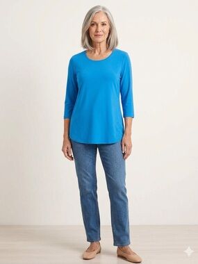 Sympli Classic T-Shirt Relax 3/4 Sleeves  Size 14 Blue minimalist travel staple